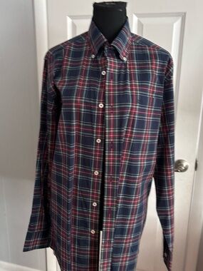Southern Tide Navy and Red Plaid Button-Down Shirt